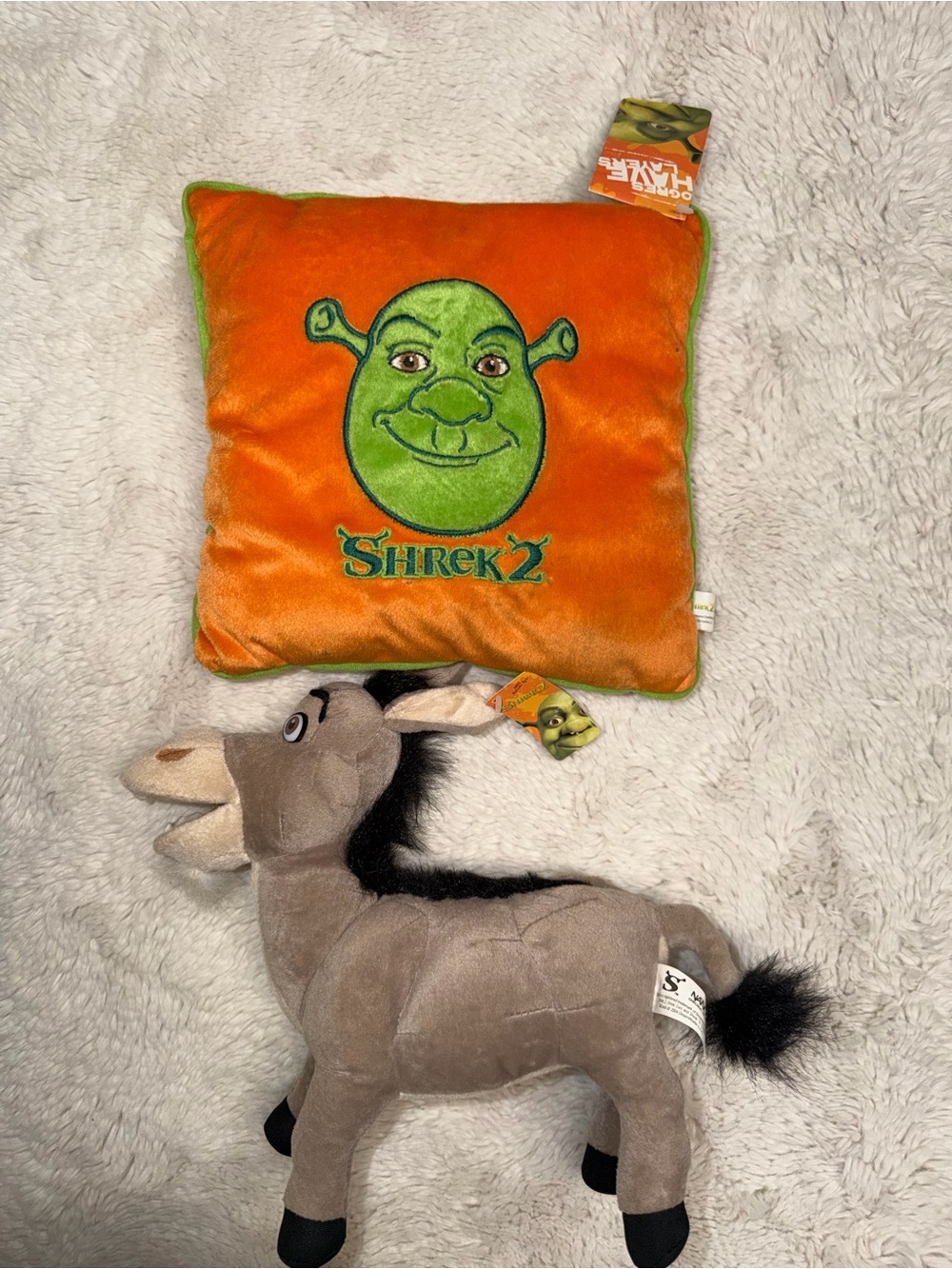 Vintage y2k shrek pillow and donkey plush bundle